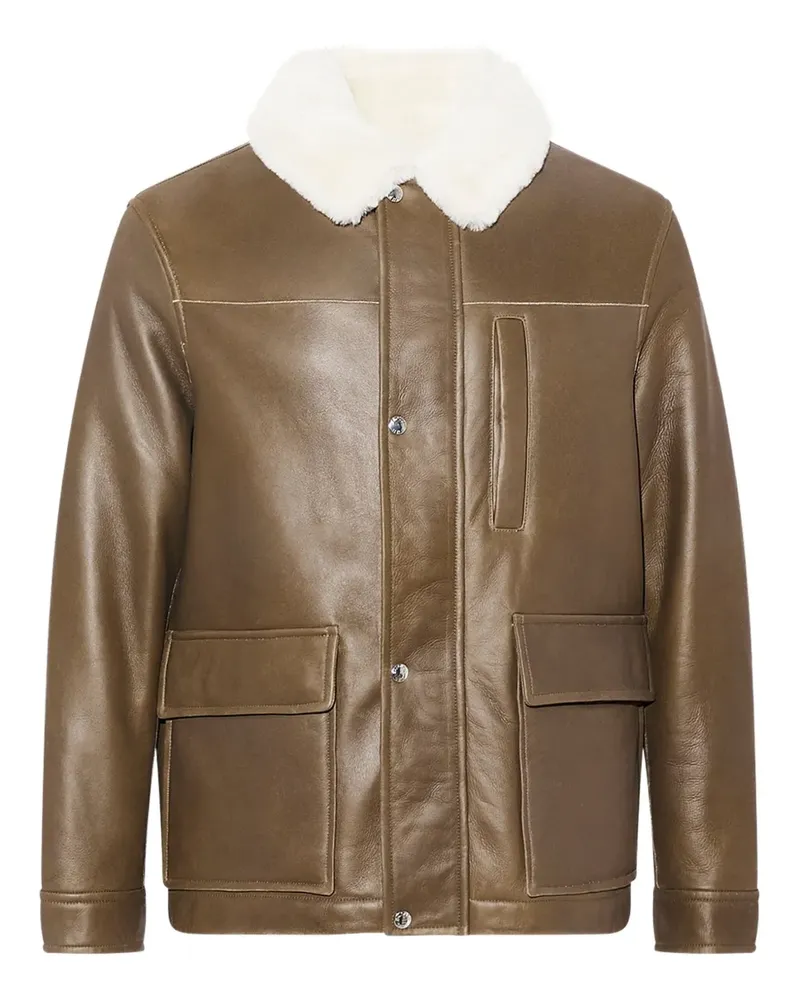 Yves Salomon Lederjacke mit Shearling-Kragen - Braun Braun