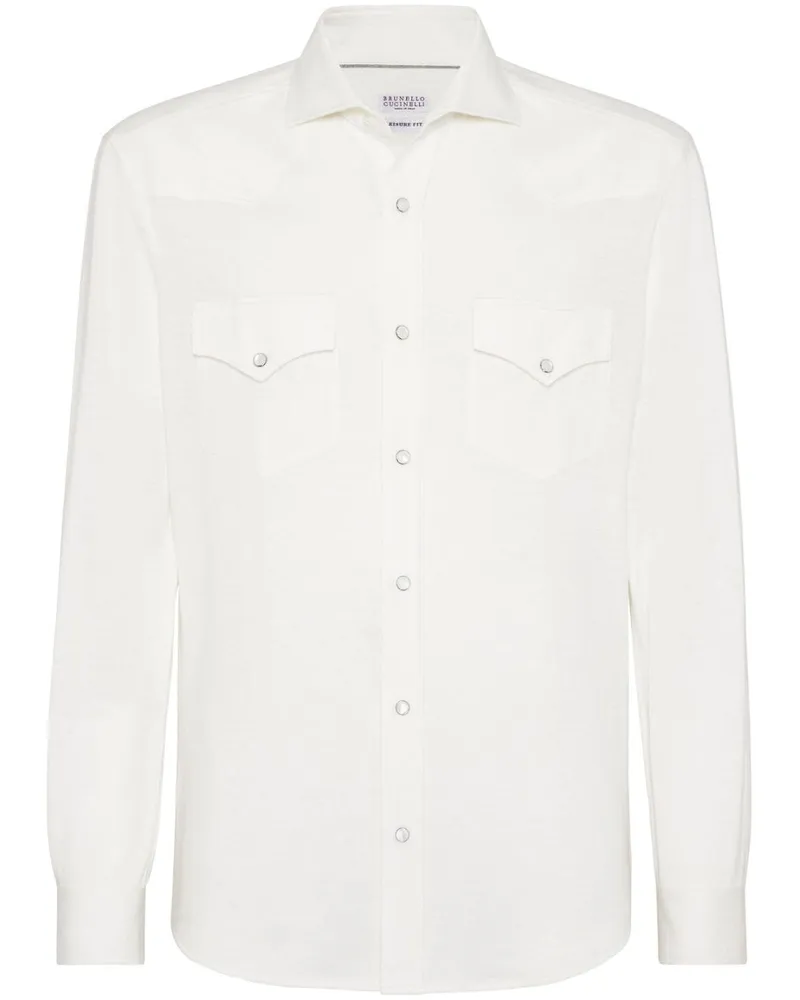 Brunello Cucinelli Langärmeliges Poloshirt - Weiß Weiß