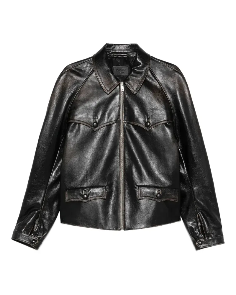 Prada front-pocket leather jacket - Schwarz Schwarz