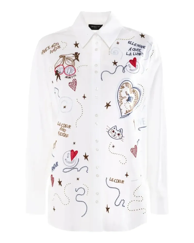NENETTE Besticktes Fanny Oversized-Hemd - Weiß Weiß