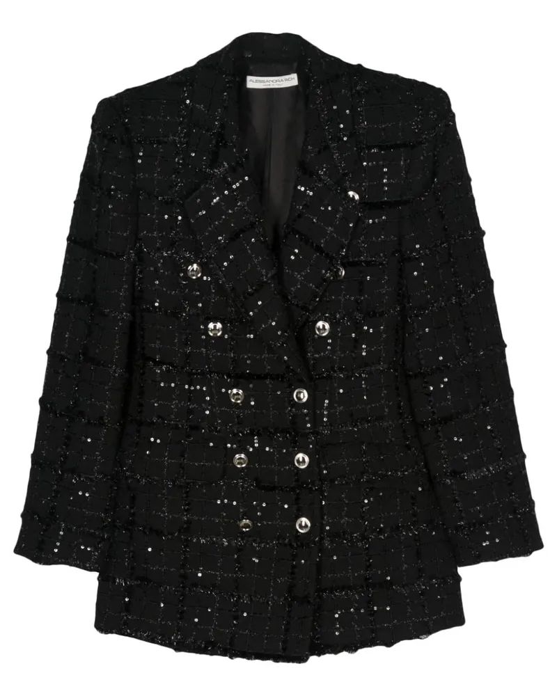 Alessandra Rich Doppelreihiger Tweed-Blazer Schwarz