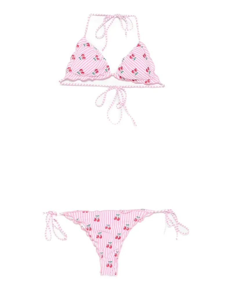 MC2 Saint Barth Sagitami cherry-embroidered striped bikini - Rosa Rosa