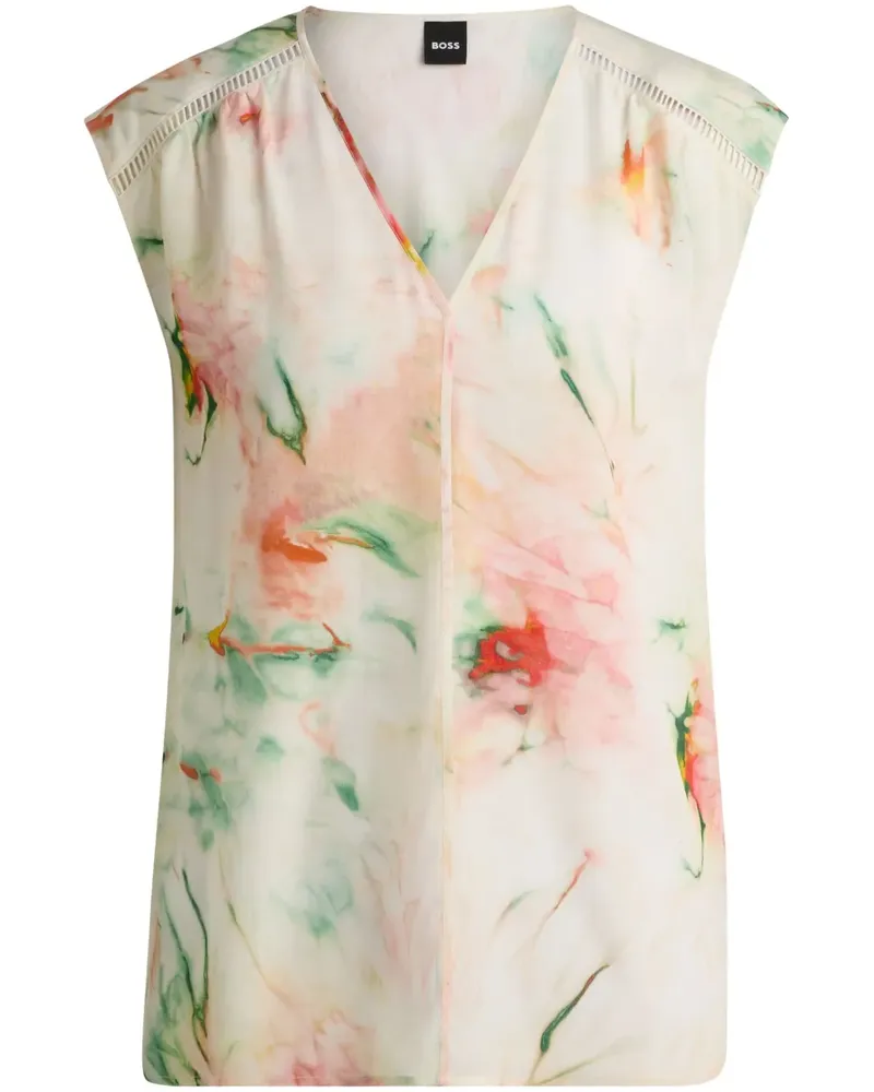 HUGO BOSS Seidenbluse mit Blumen-Print - Nude Nude