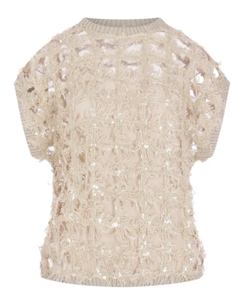 Brunello Cucinelli sequin-embellished fringed top - Nude Nude