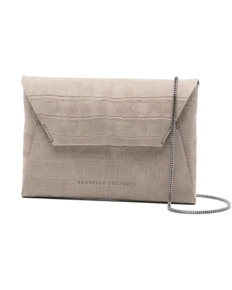 Brunello Cucinelli Clutch mit Kroko-Prägung - Grau Grau