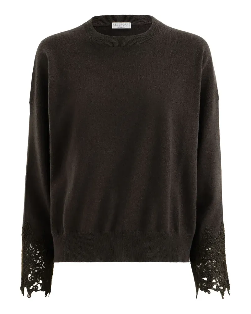 Brunello Cucinelli Kaschmirpullover mit Wispy-Spitzenbündchen - Braun Braun