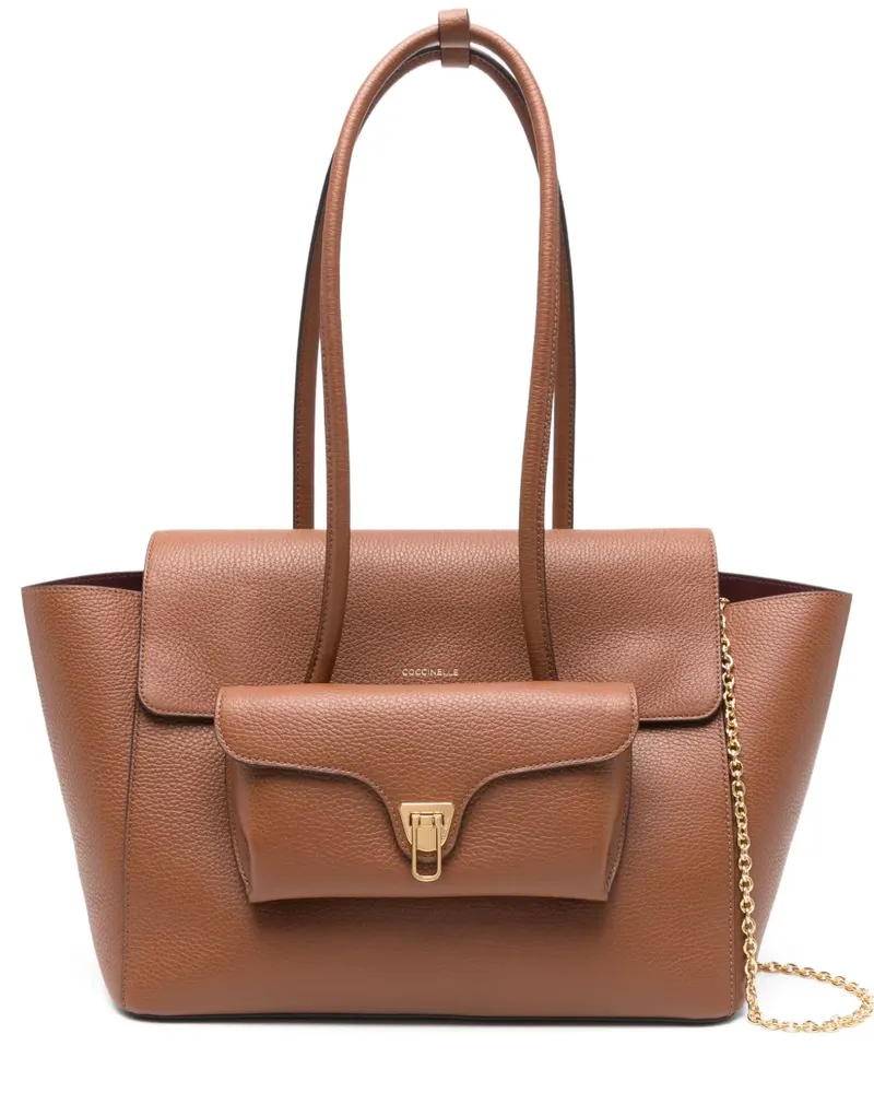 Coccinelle Tote Bag mit Pattentasche und Kettendetail - Braun Braun