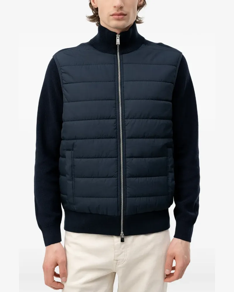 HUGO BOSS quilted-panel zip-up sweater - Blau Blau