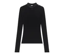Geripptes T-Shirt mit Vinyl-Kragen - Schwarz