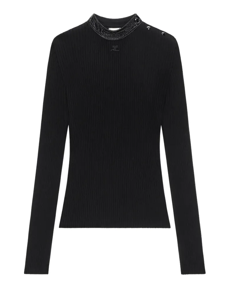 Courrèges vinyl-collar ribbed T-shirt - Schwarz Schwarz