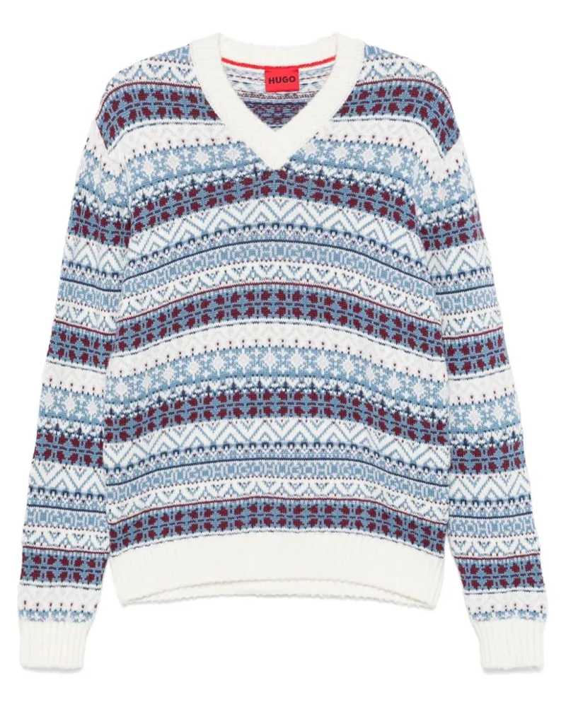 HUGO BOSS Pullover mit Fair-Isle-Intarsie - Weiß Weiß