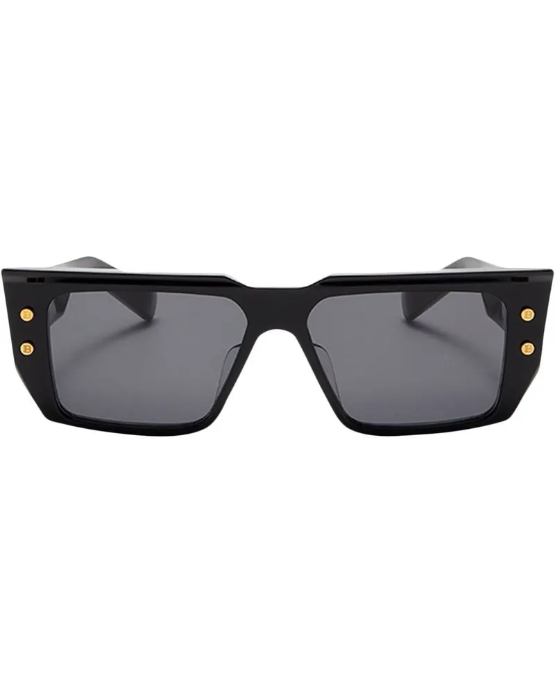 Balmain Eckige Sonnenbrille mit Logo - Schwarz Schwarz