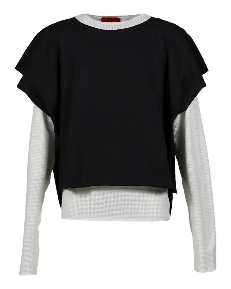 FourTwoFour on Fairfax Pullover im Layering-Look - Schwarz Schwarz