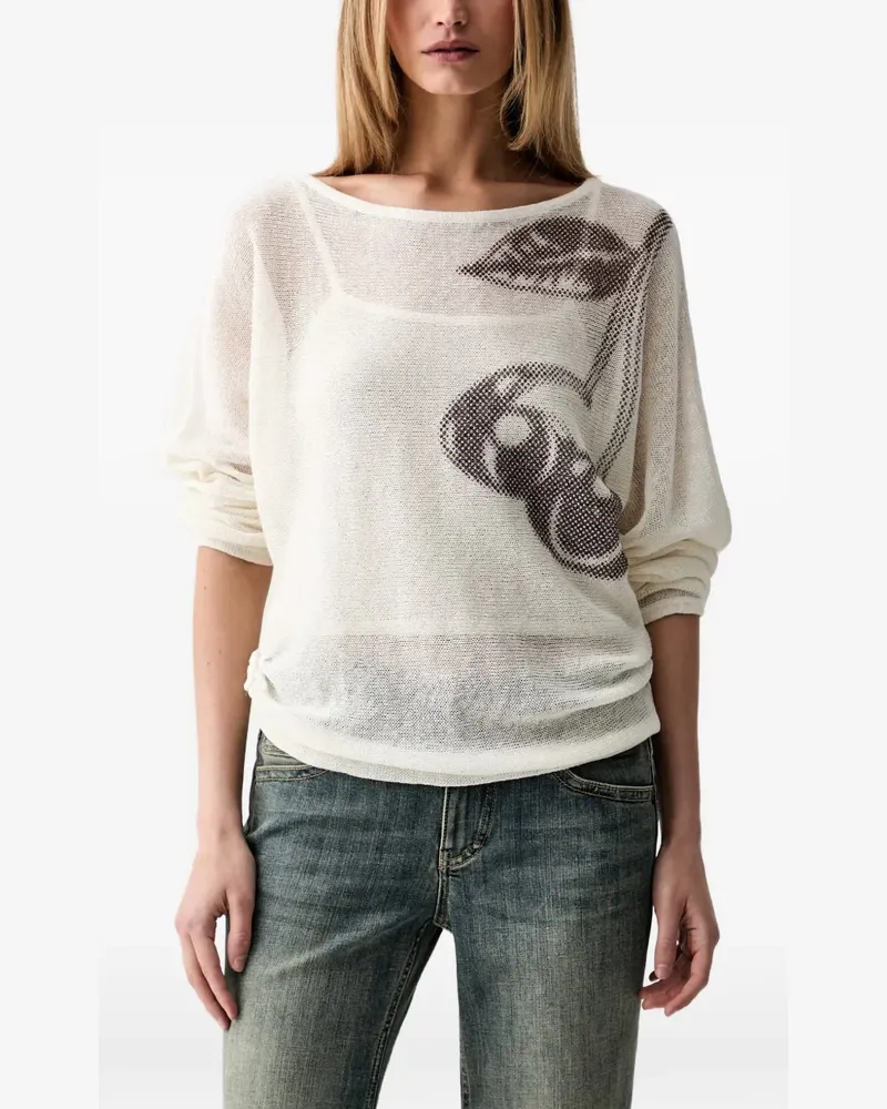 Miss Sixty cherry-print batwing-sleeve sweater - Weiß Weiß