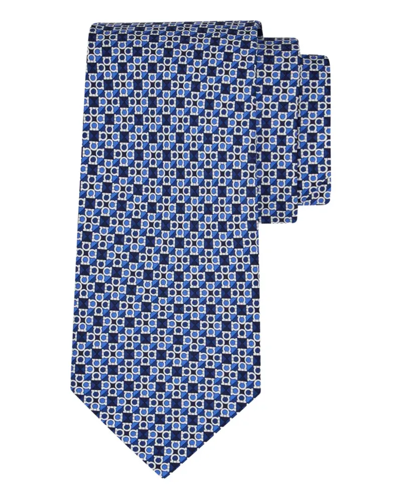 Ferragamo Seidenkrawatte mit Gancini Square-Print - Blau Blau