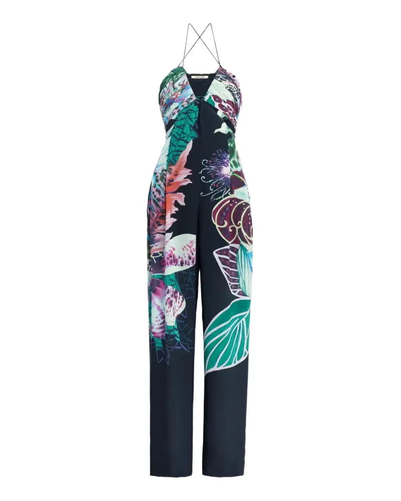 Roberto Cavalli Seiden-Jumpsuit mit Exotic Flora Print - Blau Blau