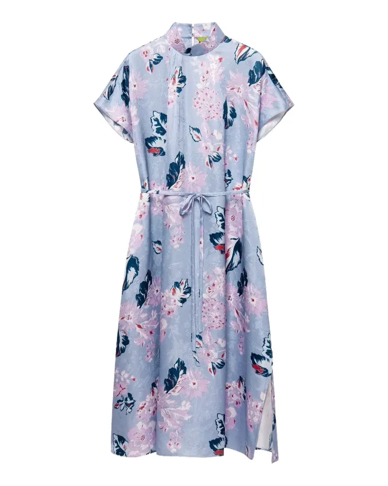 Shanghai Tang floral-print silk midi dress - Blau Blau