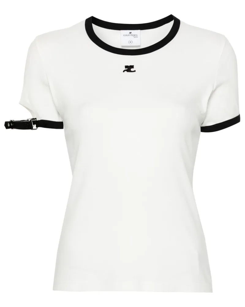 Courrèges Buckle T-Shirt mit Logo-Patch Weiß