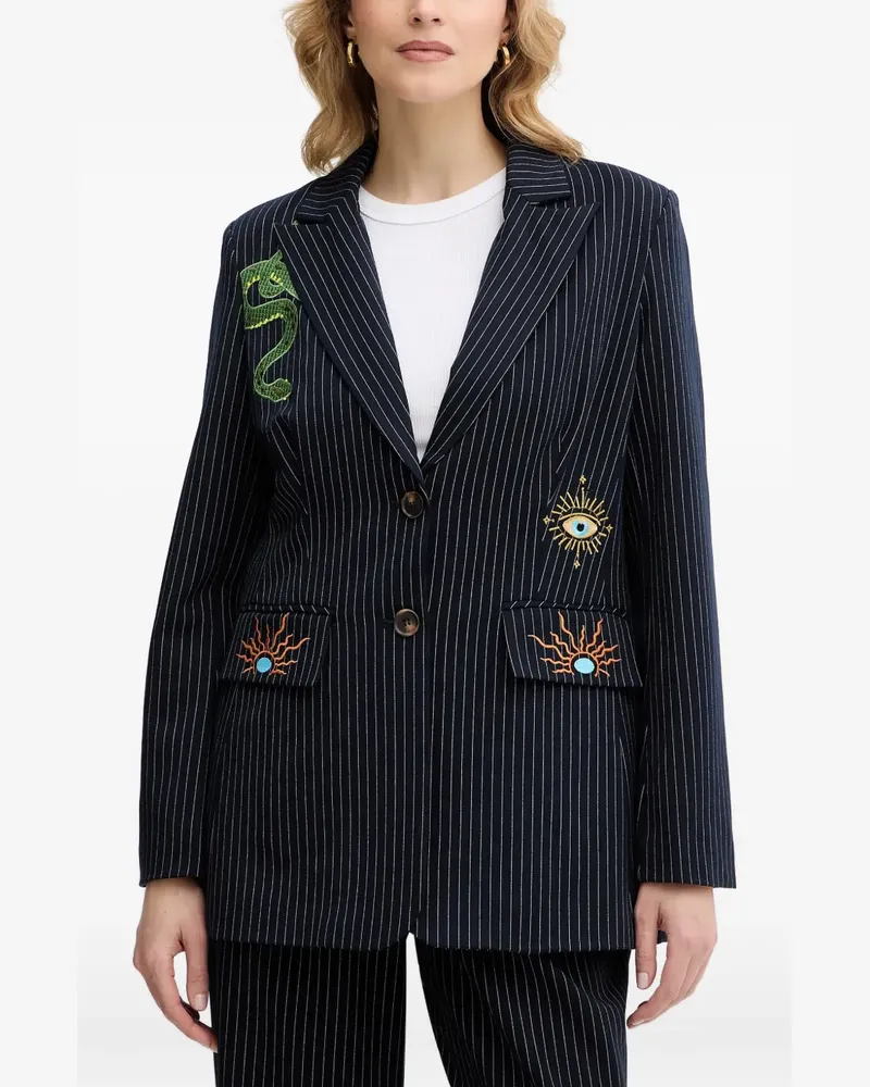 Never Fully Dressed Gestreifter Taylor Blazer mit Stickerei - Blau Blau