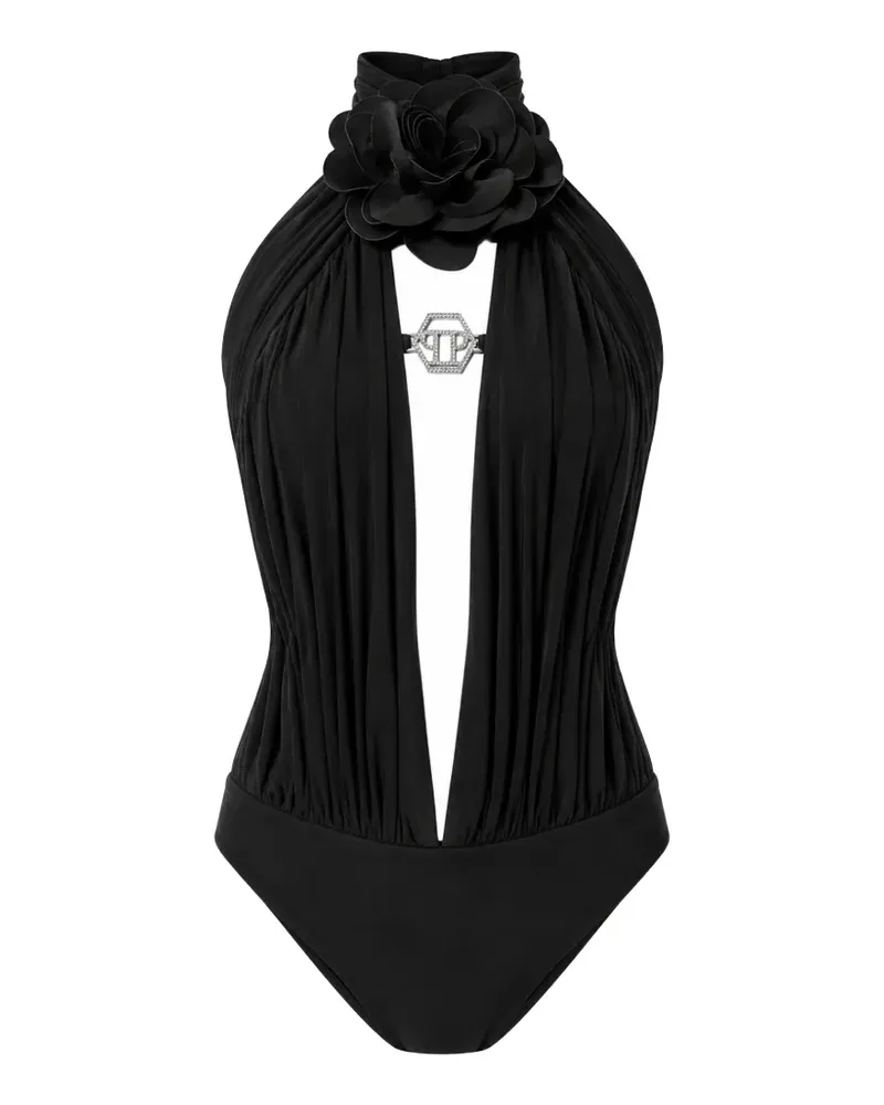 Philipp Plein Ärmelloser Body mit Blume - Schwarz Schwarz