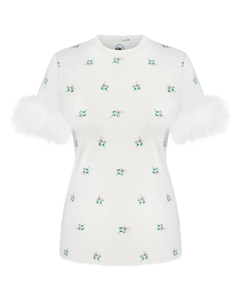 SLEEPER T-Shirt mit Federbesatz - Weiß Weiß