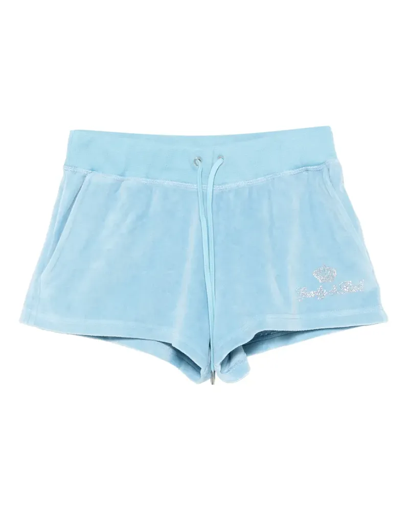 SPORTY & RICH x Juicy Couture rhinestone-logo velour shorts - Blau Blau