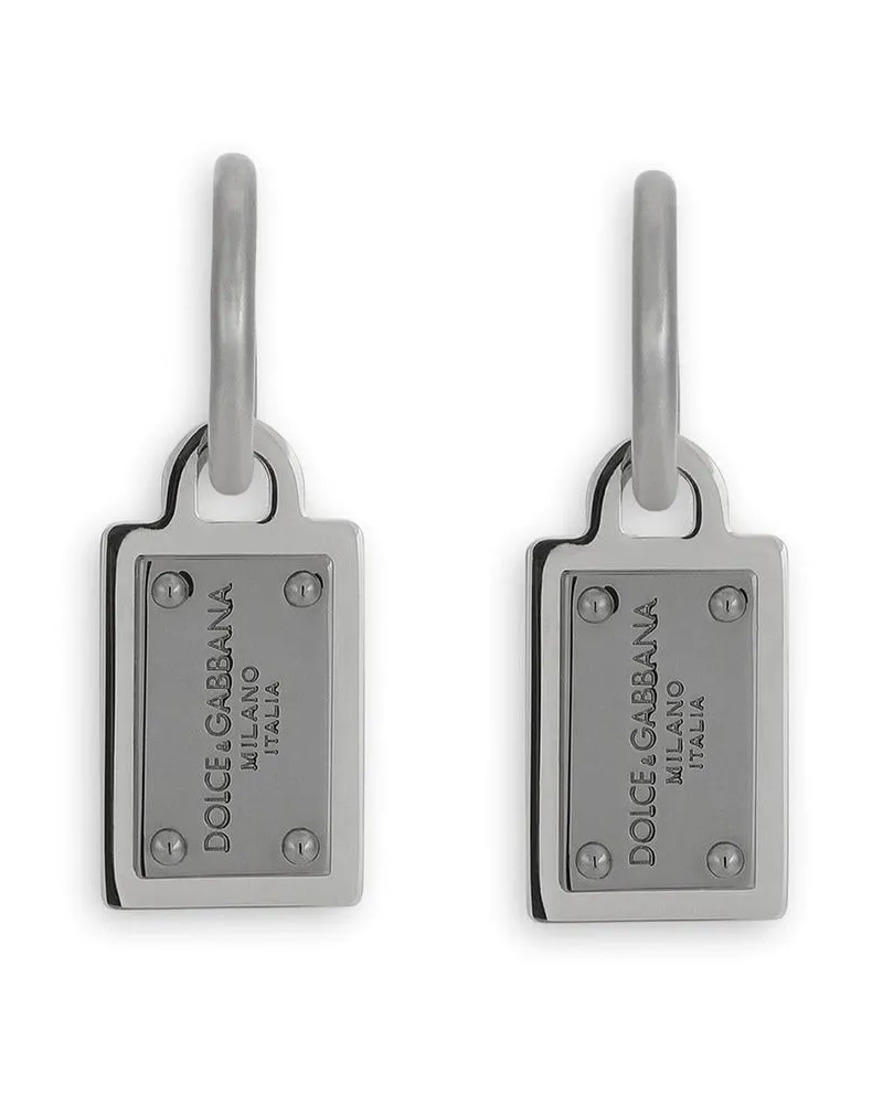 Dolce & Gabbana Hängeohrringe mit Logo-Schild - Silber Silber