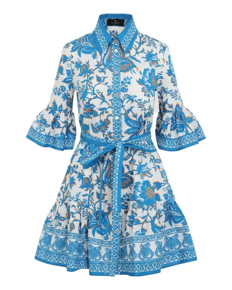 Etro floral-detail bell-sleeve mini dress - Blau Blau