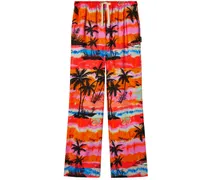 Weite Hose mit psychedelischem Palmen-Print - Mehrfarbig