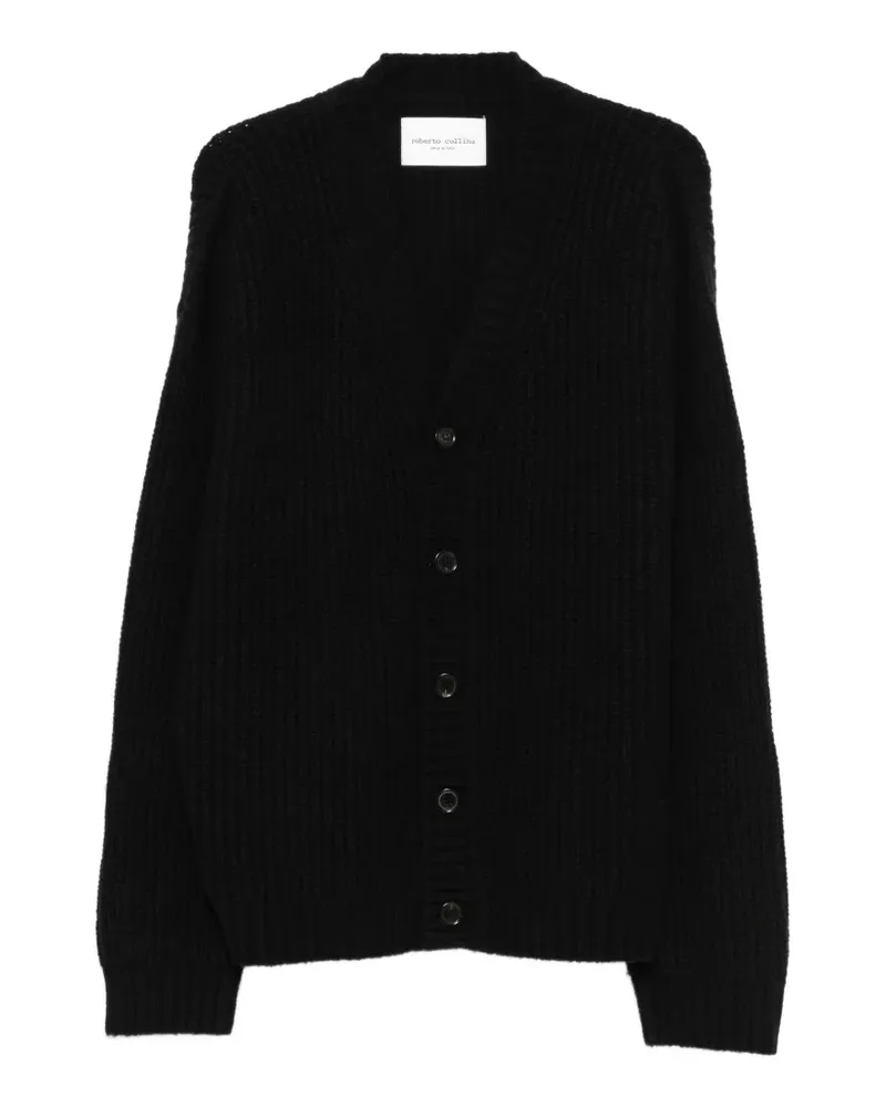 Roberto Collina Gerippter Cardigan mit V-Ausschnitt - Schwarz Schwarz