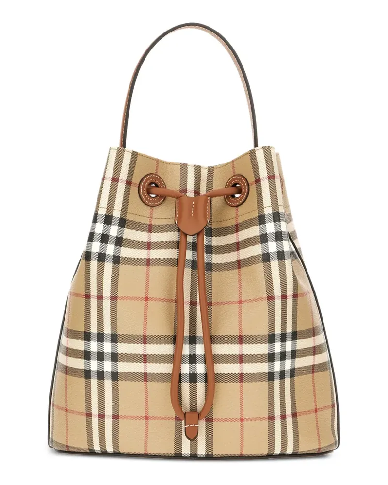 Burberry Kleine Check Bucket Schultertasche mit Kordelzug - Nude Nude