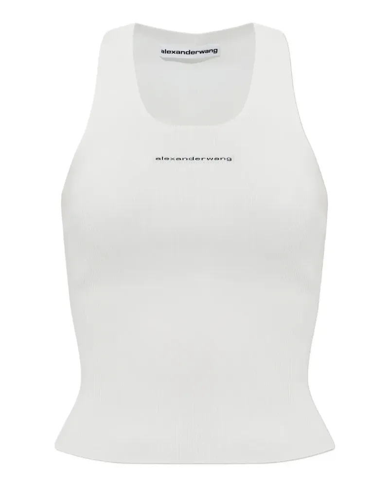 Alexander Wang Geripptes Tanktop mit Logo-Patch - Weiß Weiß