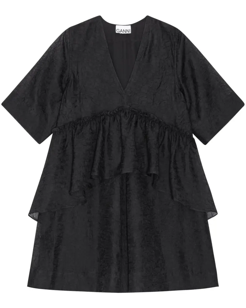 Ganni Georgette-Minikleid mit Falten - Schwarz Schwarz
