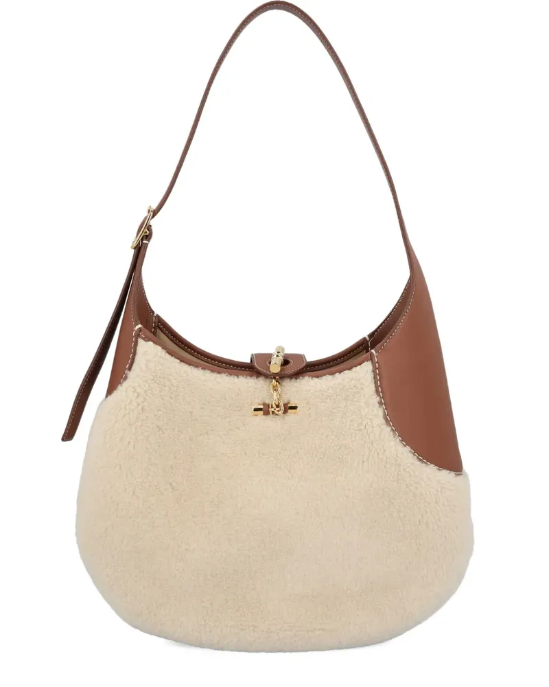 Loro Piana Mittelgroße Bobbin Schultertasche mit Shearling-Besatz - Nude Nude