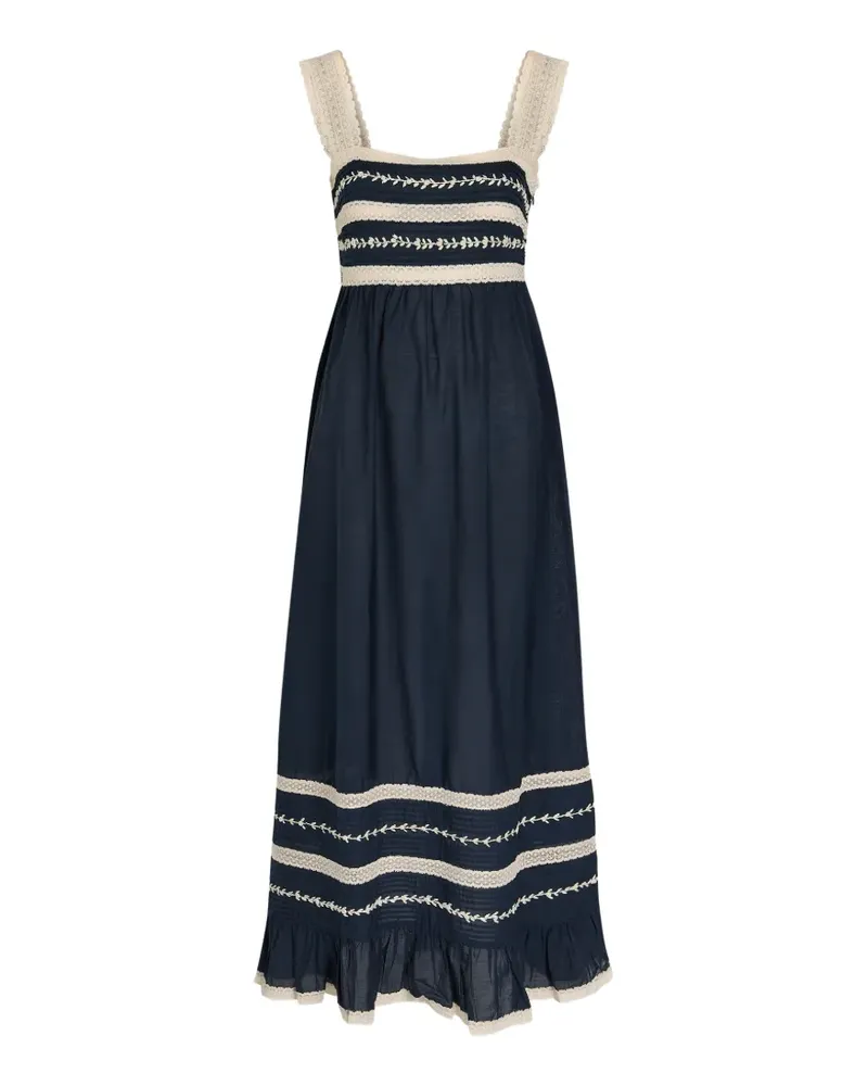 RIXO Besticktes Malie Midikleid mit Spitzenbesatz - Blau Blau
