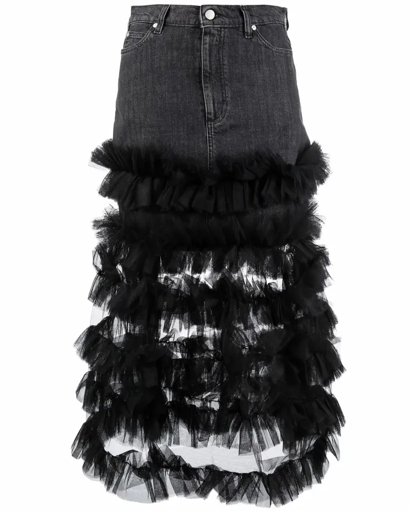 RED Valentino Jeansrock mit Rüschen - Schwarz Schwarz