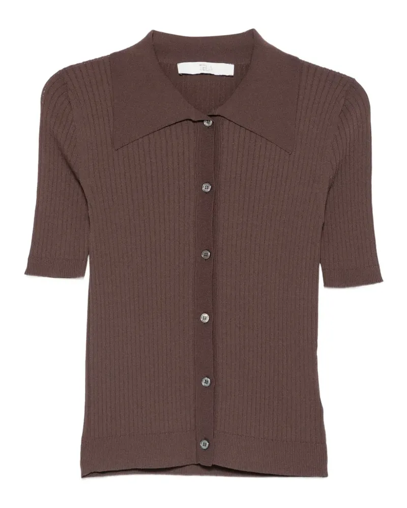 TELA ribbed-knit short-sleeve cardigan - Braun Braun