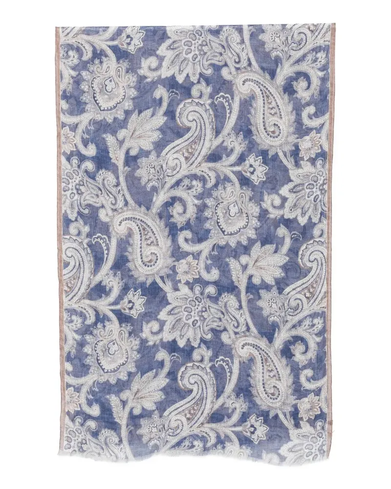 Dell'oglio Ausgefranster Schal mit Paisley-Print - Blau Blau