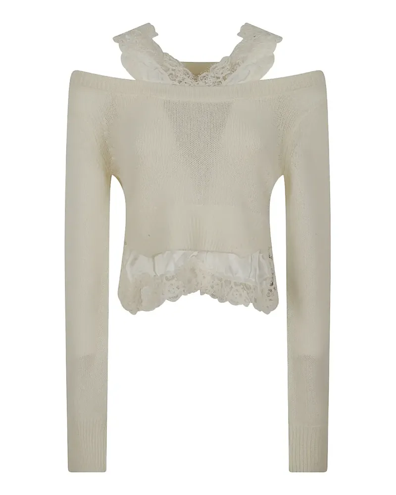 Ermanno Scervino Schulterfreier Pullover mit Spitzenbesatz - Nude Nude