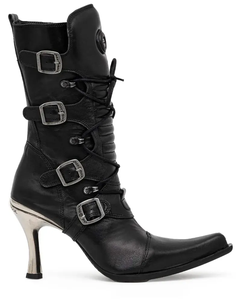 New Rock Stiefel mit Schnalle 100mm - Schwarz Schwarz
