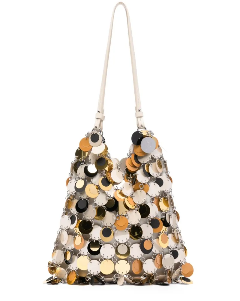 Paco Rabanne Schultertasche mit Pailletten - Nude Nude