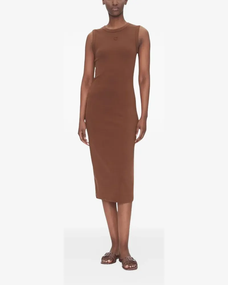 Calvin Klein logo-embroidered ribbed midi dress - Braun Braun