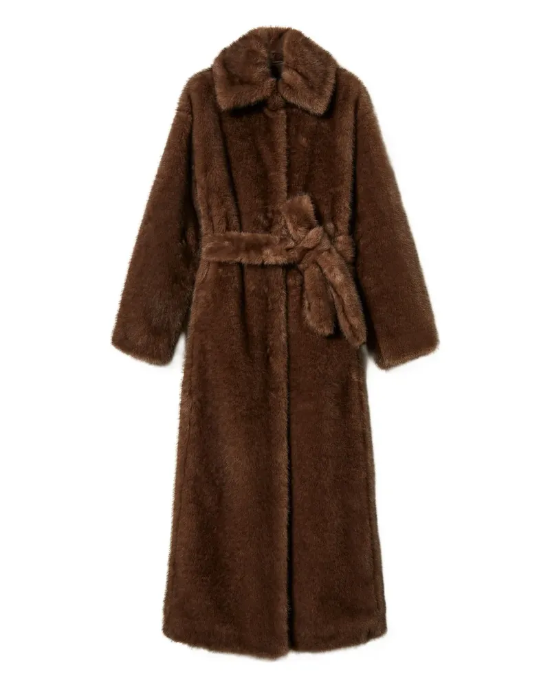 Twin-Set Faux-Fur-Mantel mit Gürtel - Braun Braun