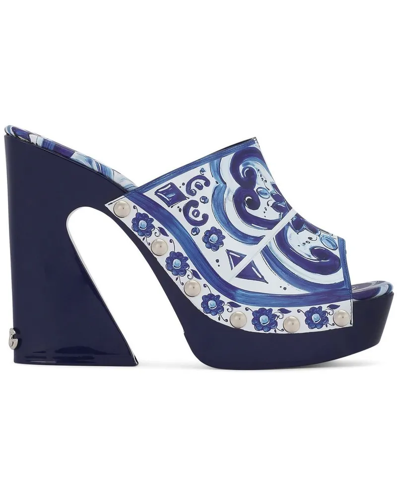 Dolce & Gabbana Plateau-Clogs mit Majolica-Print 105mm - Blau Blau