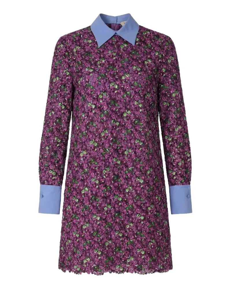 Valentino Garavani Kleid mit Blumenstickerei und Kontrastkragen - Violett Violett