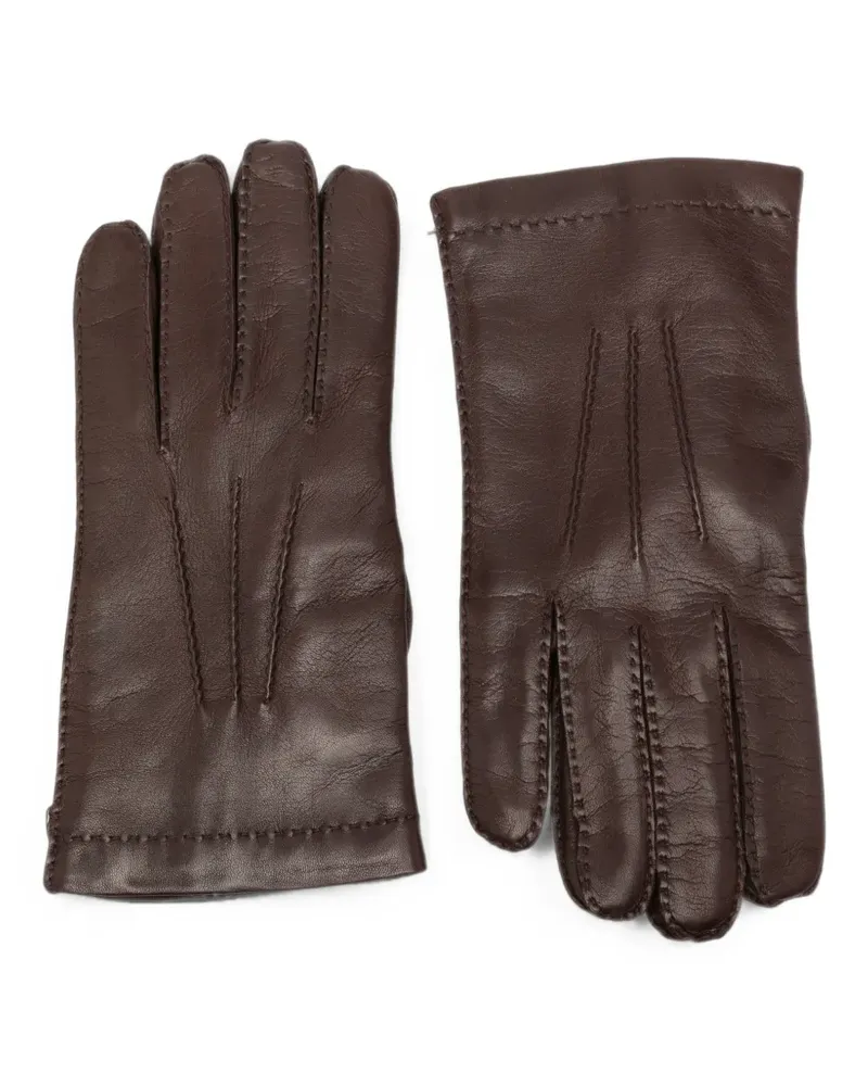 Eleventy stitched-detail leather gloves - Braun Braun
