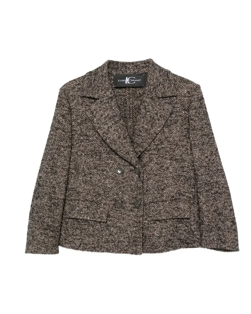 Luisa Cerano Doppelreihige Tweed-Jacke mit Fischgrätenmuster - Braun Braun
