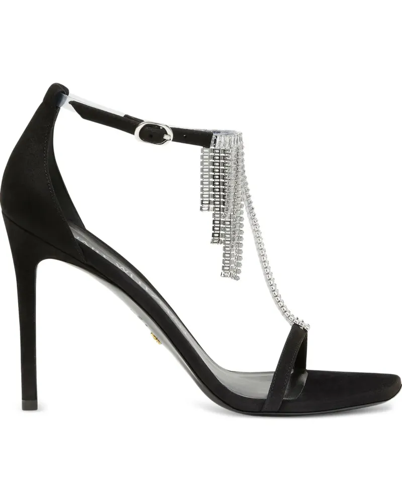 Stuart Weitzman Nudistcurve Superglam Sandalen mit Kristallfransen 100mm - Schwarz Schwarz