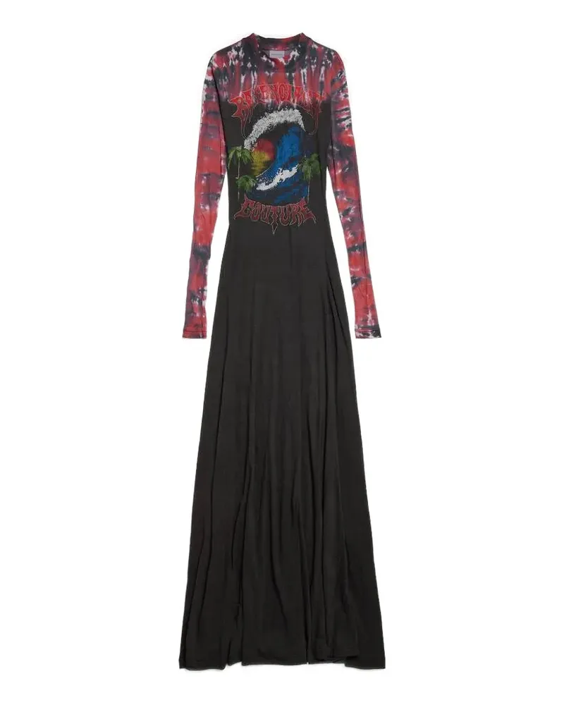 Balenciaga Langärmliges Kleid mit Batikmuster - Schwarz Schwarz