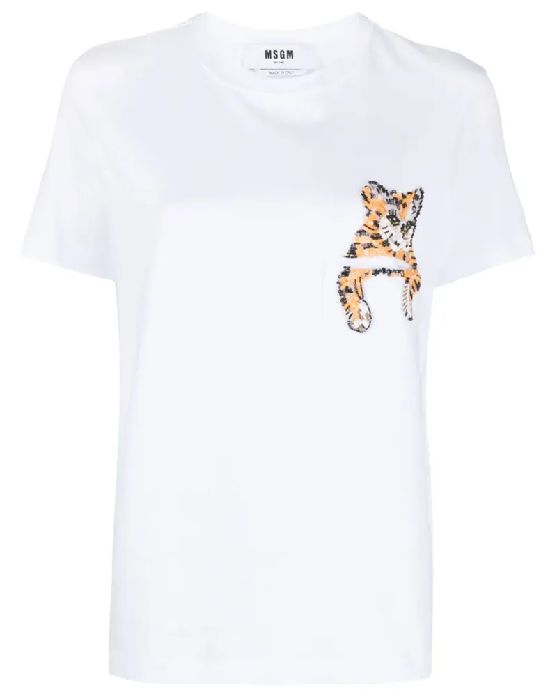 MSGM T-Shirt mit Katzenapplikation - Weiß Weiß